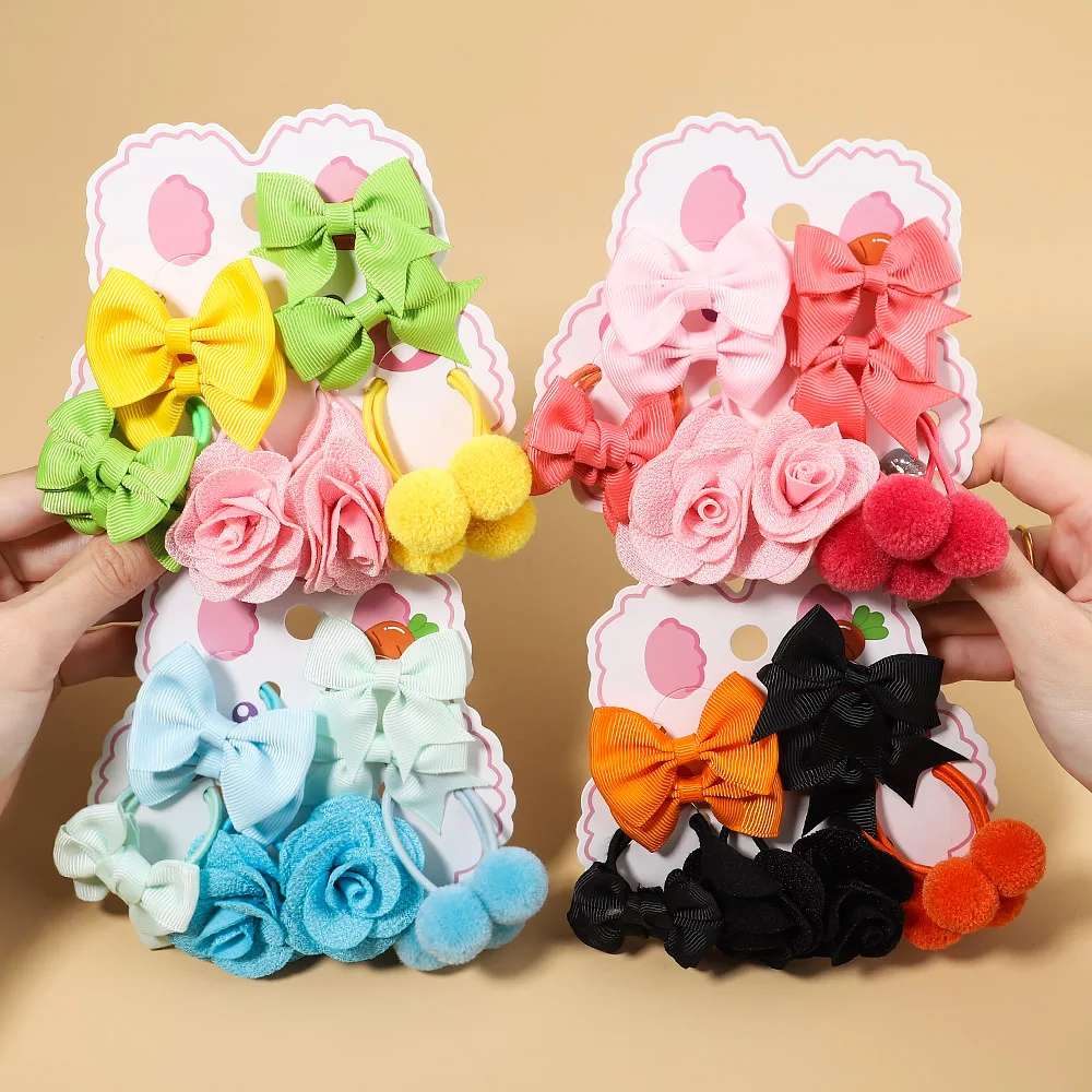 10Pcs/Set Girl Cute Flower Bow Scrunchies Rubber Bands Children Sweet Hair Bands Hair Tie Kid Hair Accessories Baby Holiday Gift