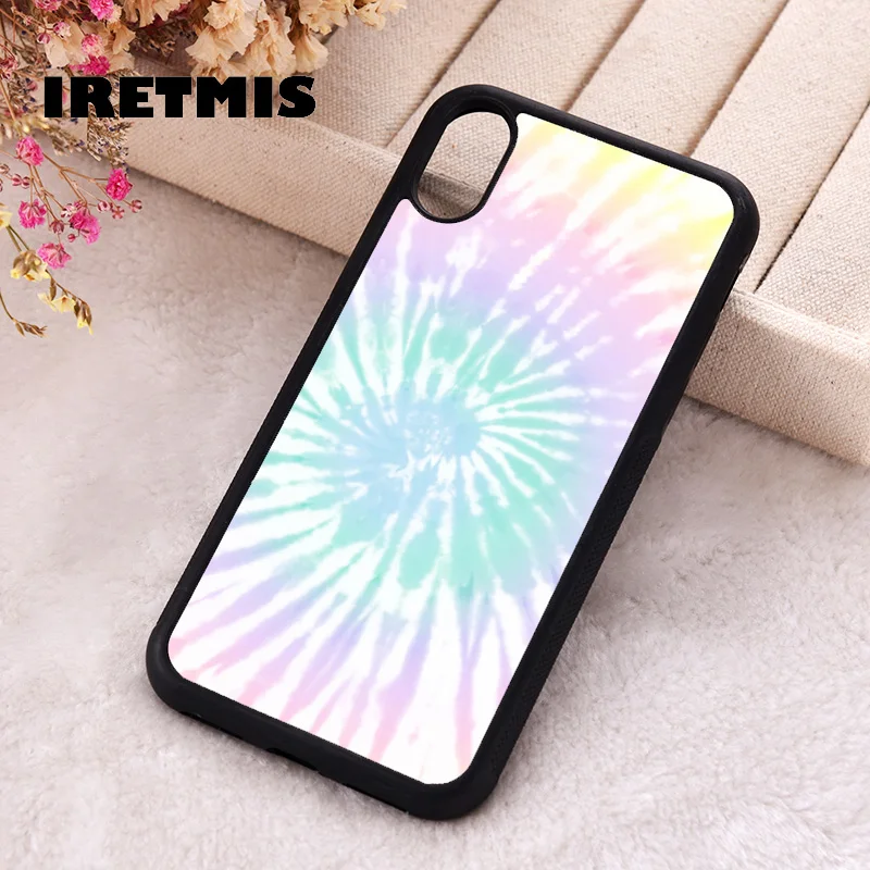 Iretmis Phone Cover Case For iPhone X XS Max XR 11 12 13 PRO MINI 14 15 16 Plus Rubber Silicone TPU Rainbow Tie Dye