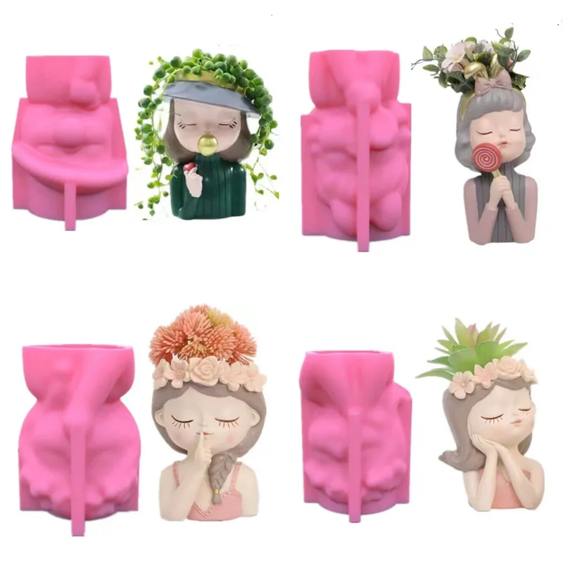 Bubble Girl Flower Pot Silicone Mold DIY Epoxy Resin Cement Clay Gypsum Silicone Mold Home Gardening Decor Crafts