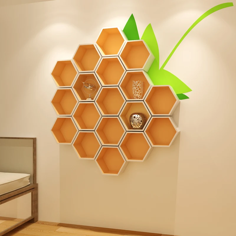 Rhombus Lattice TV Background Wall Wall Rack Wall Decorative Hexagonal Shelf