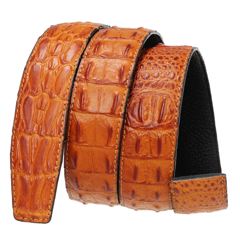 

High Quality Three Bone Imitation Crocodile Pattern Cowhide Belt Strip Automatic Belt Body Width 3.5CM