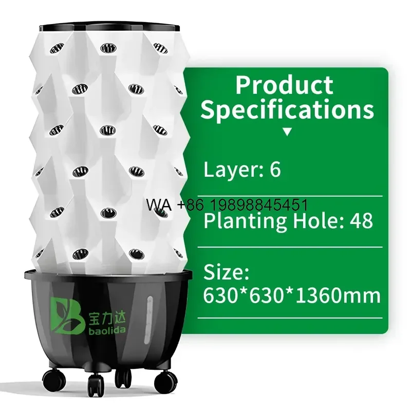 Wmwmnu for 65L 6 Layer 48 Holes Garden Vertical Farming Agricultural Hydroponics Tower System in Strawberry Greenhouse