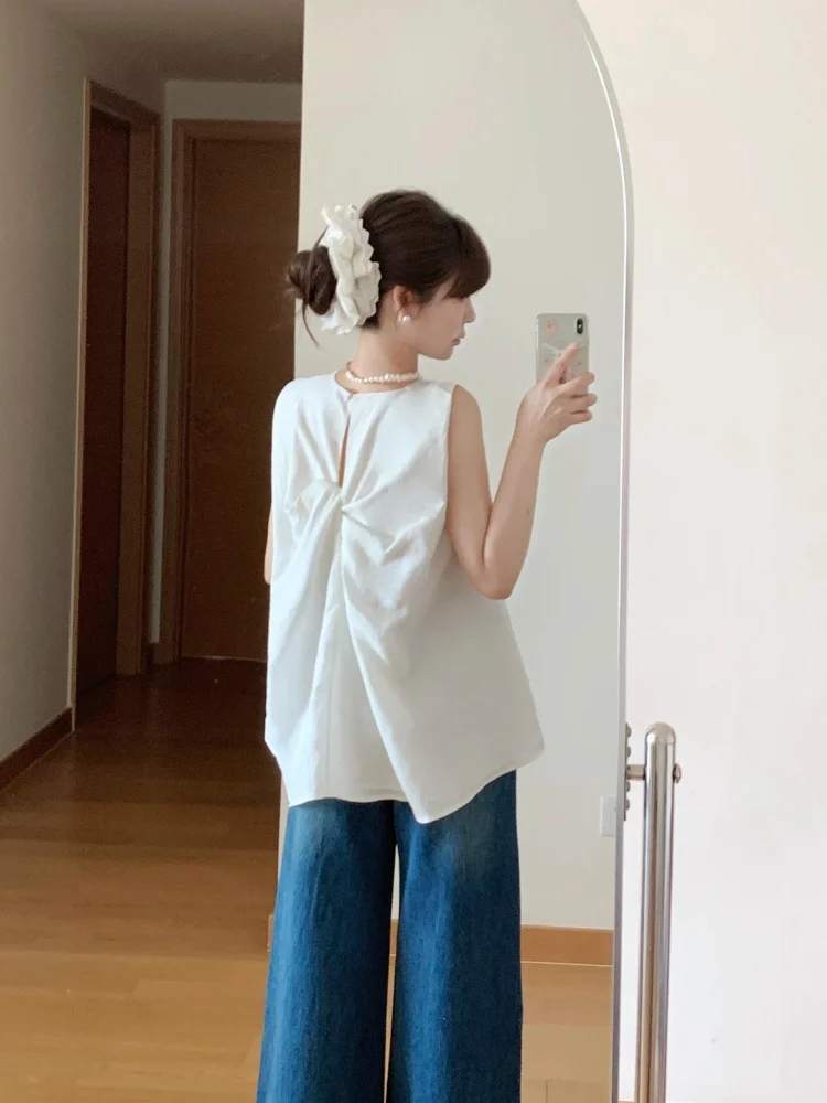 

NALYSA французский свободный крой круглый Ne Svel irt женский летний повседневный высококачественный свободный белый топ