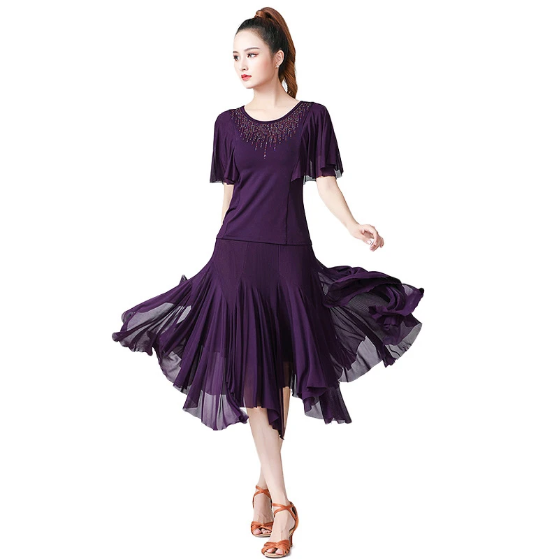 Women's Social Dance 360 Degree Long Swing Fashion Irregular Mid Length Skirt Latin Salsa Lombard Flamenco Dance Skirt Practice