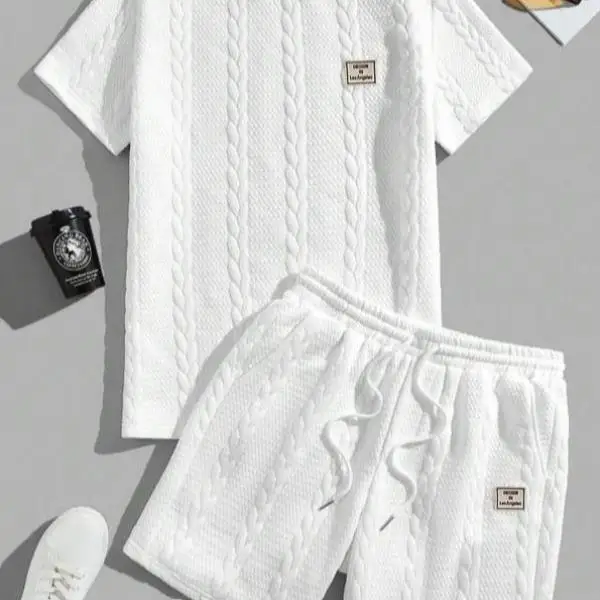 

Loose Men's Pure Color White ort Sve round Ne irt Casual Sport Suit Seven Sve T-irt ort Pants Autumn Wear