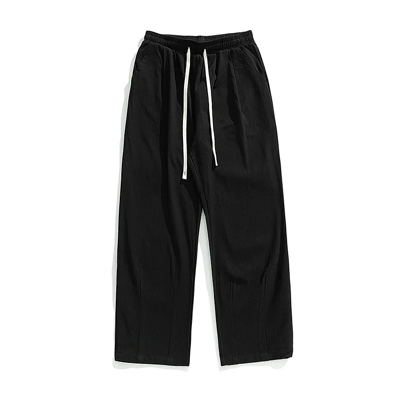 

2025 New Fashion Men’s Casual Trendy Solid Color Loose Wide Leg Straight Drawstring Trousers Male Basic Simple Pants Clothes