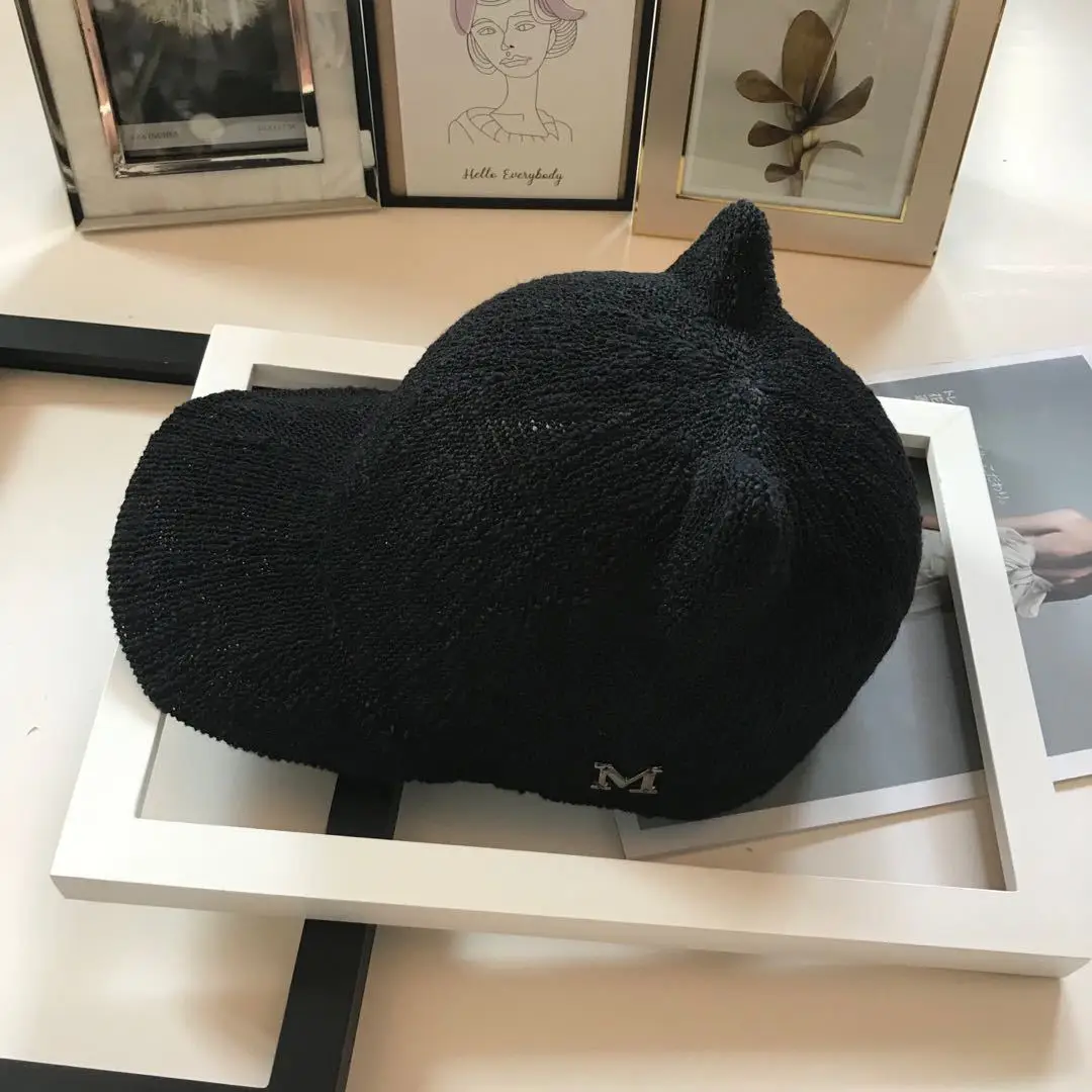 Cute Cartoon Cat Ears Equestrian Hat Cotton and Linen Breathable Sun Hat Outdoor Outing Holiday Sunscreen Sun Hat Rebound Cap