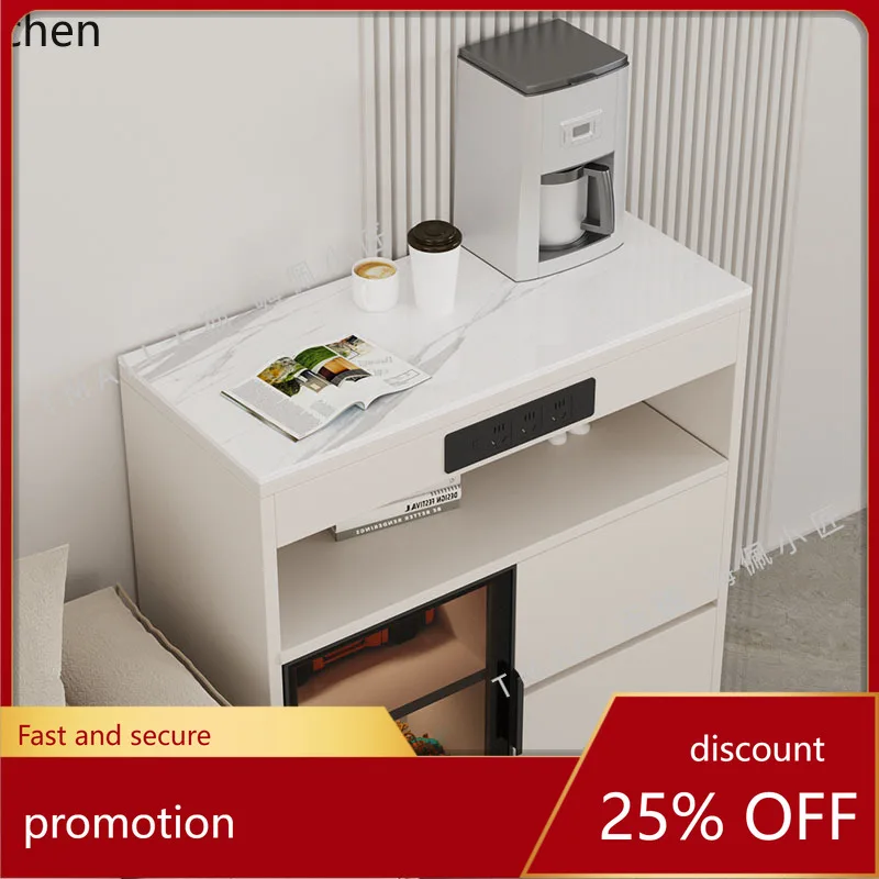 ZML Smart Sofa Side Cabinet with Socket Ultra Narrow Side Cabinet Movable Living Room Tea Cabinet