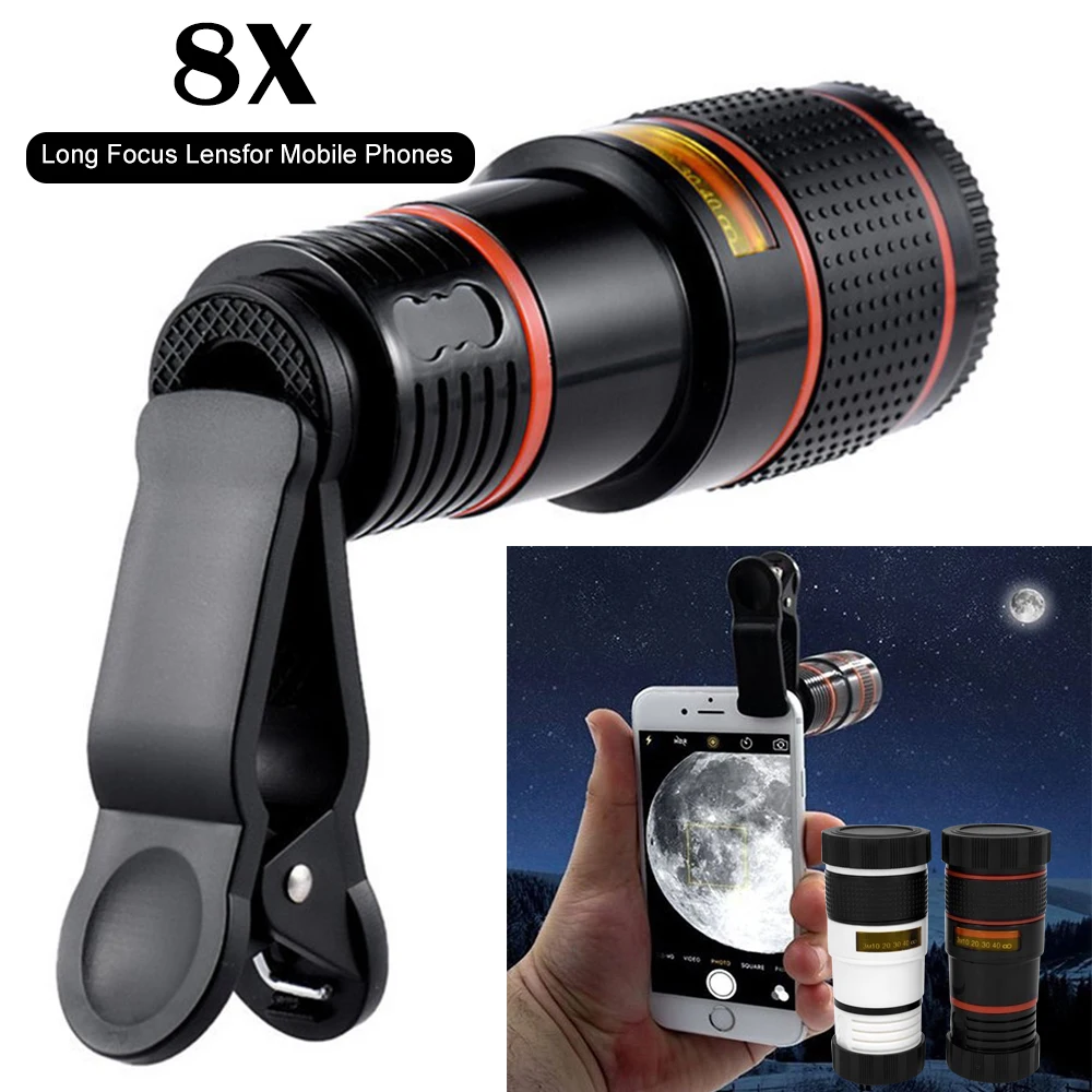 

Cellphone Telescope 8 Times High Definition Monocular Telescope Mini Portable Focusing Telescope with Clip Cover Cleaning Cloth