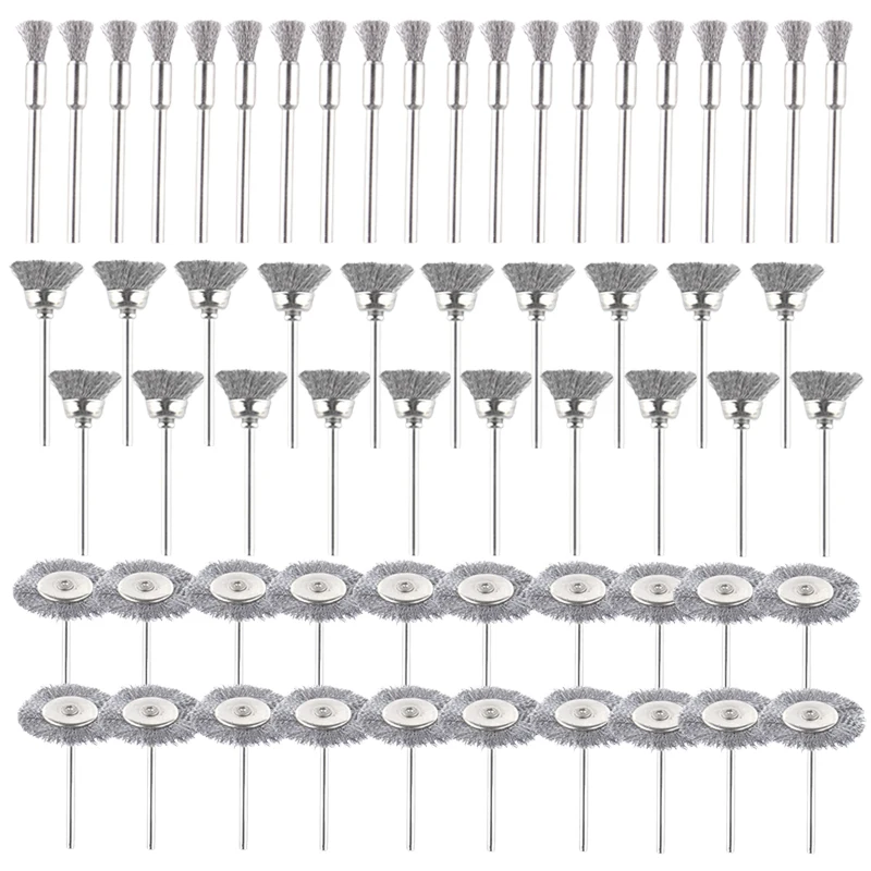 60pcs Wire Wheel Brushes Set Mini Grinding Brush For Dremel Rotary Tool Accessories Metal Polishing Rust Removal Brush Kits