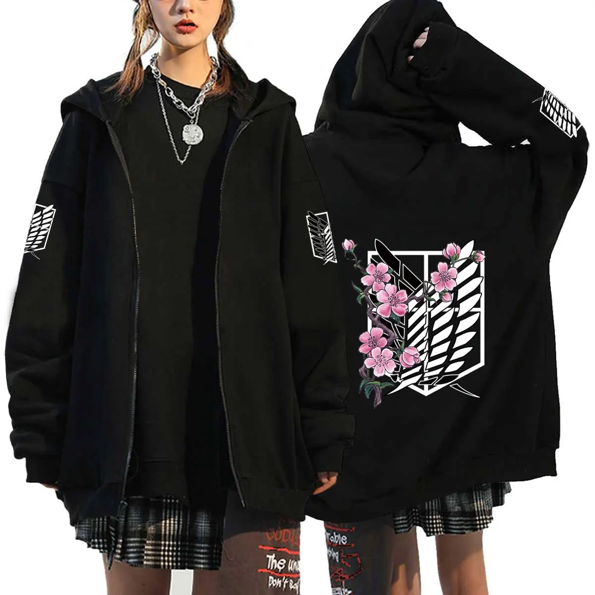 Harajuku Sweatshirt Female/Men Hoodies Attack on Titan Japanese Anime Graphic Hoodie Woman Shingeki No Kyojin Zip Up Jacket Coat