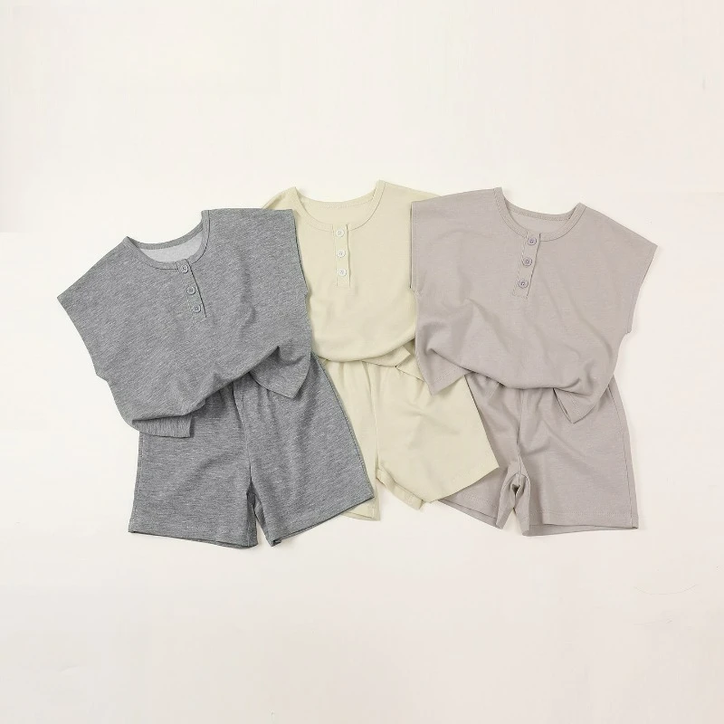 夏用キッズコットンラウンジウェアセット：男の子女の子用tシャツトップス＆ショーツ2ピースベビー服セット