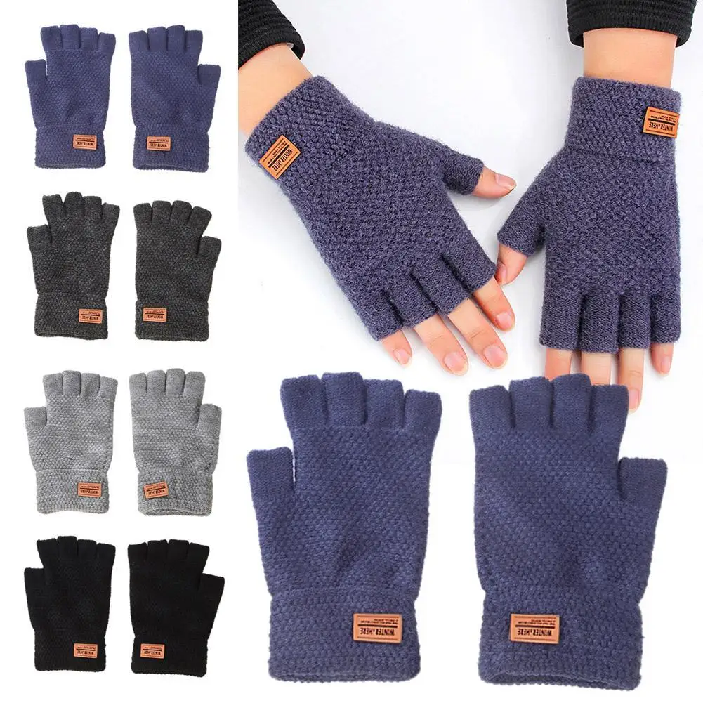 

Knitted Thick Thermal Half Finger Gloves Women Men Winter Outdoor Warm Wool Driving Fingerless Glove Touchscreen Mittens