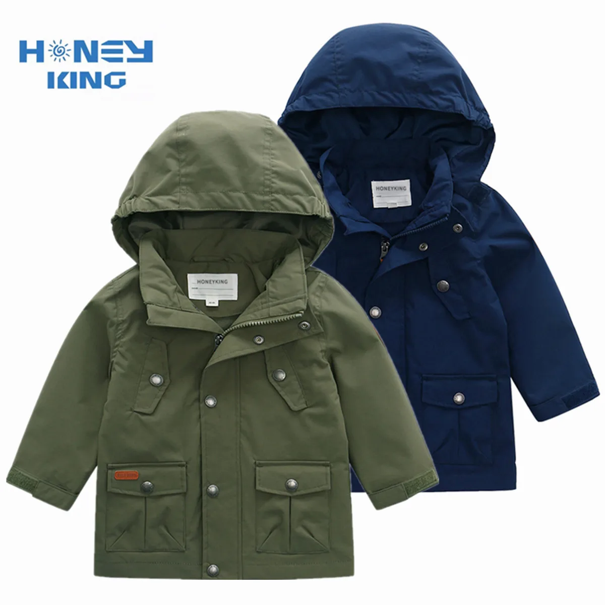 

HONEYKING Kids Clothes Boys Jackets Children Hooded Zipper Windbreaker Baby Trench Coat Infant Waterproof Hoodies For Girls