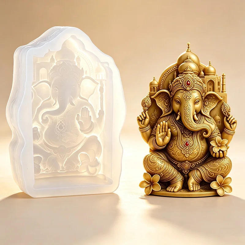 Ganesha Elephant Candle Silicone Mold Elephant Head God DIY Handmade Aromatherapy Candle Gypsum Epoxy Resin Making Molds