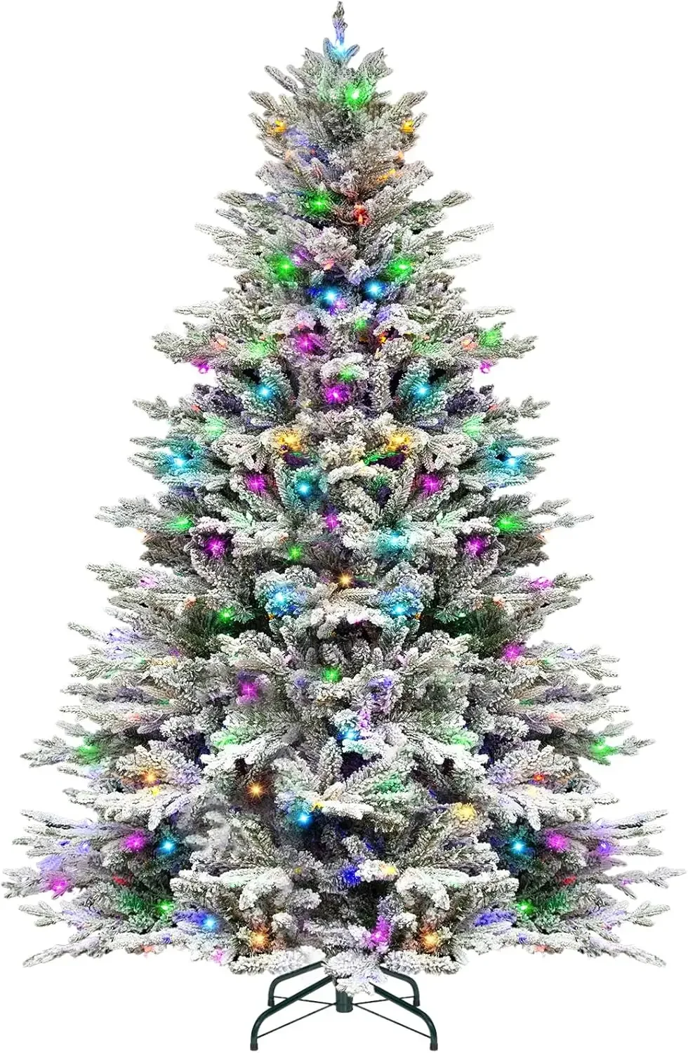 

7.5ft Prelit Snow Flocked Christmas Tree, 2806 PE& PVC Branch Tips, Artificial Tree with 500 Color Changing LED Lights, 11 Modes