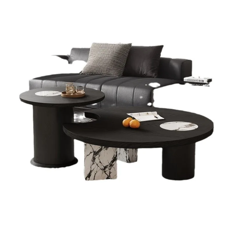 

Light luxury modern Italian simple round rock slab coffee