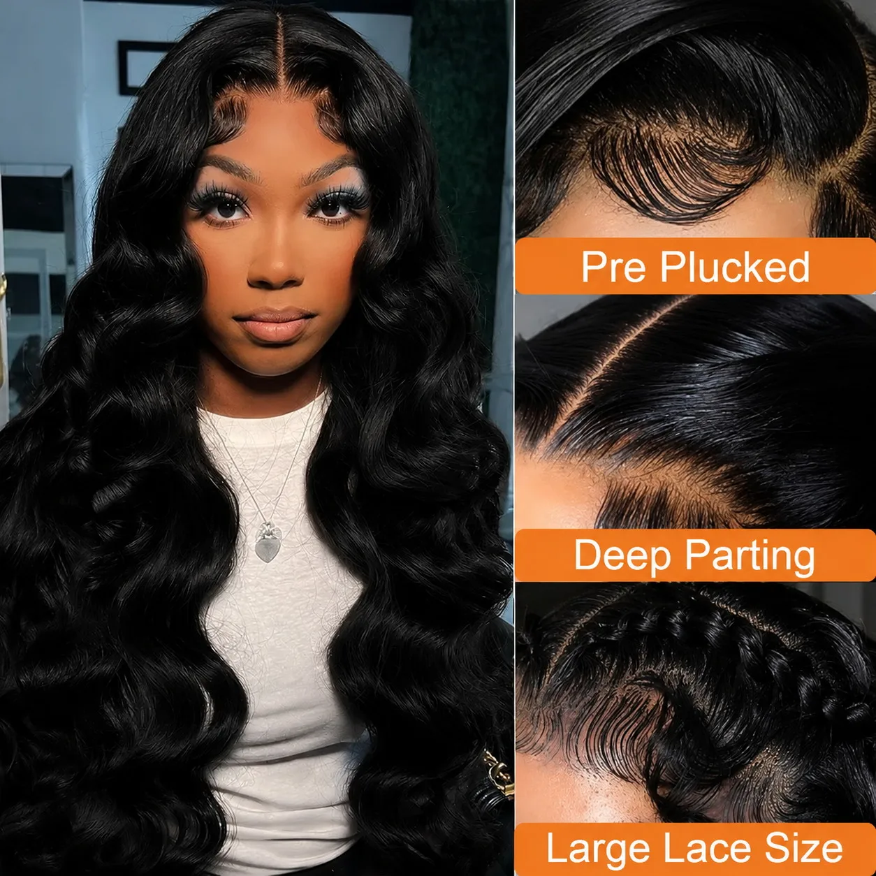 34 inch 13x6 HD Transparent Lace Frontal Human Hair Wigs 250% Body Wave Wigs Melt Skins HD Lace Wigs Remy Hair For Black Women view 2