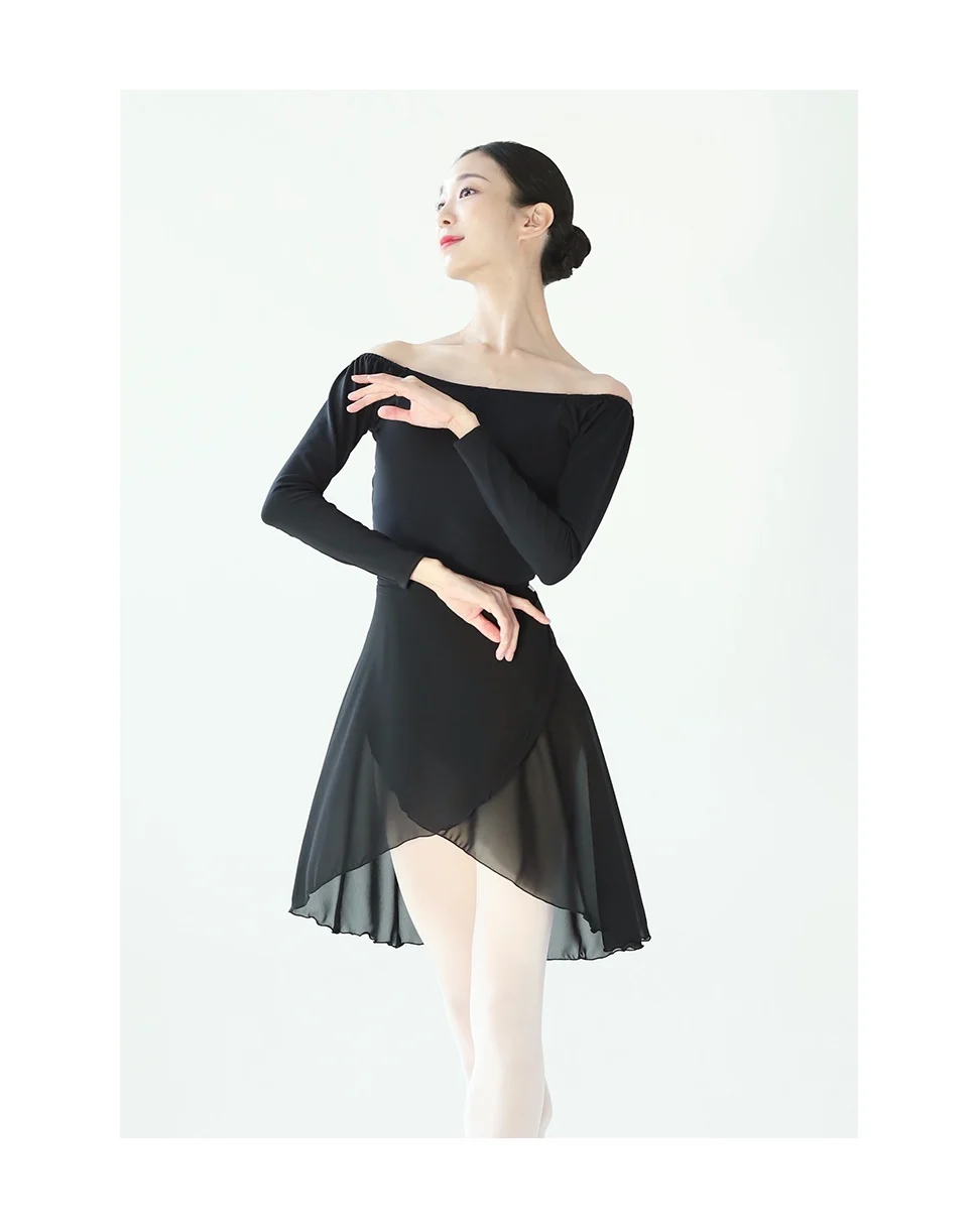 New 2.0 ballet dance bow tie anti-wrinkle and anti-loose thread fabric long-sleeved stretchy one-piece suit