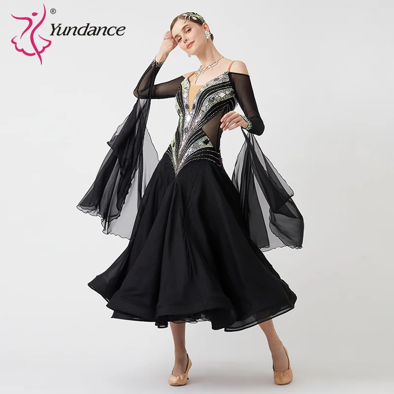 B-23155 New Women Modern Dance Rhinestone Color Diversity Dress Ballroom National Standard Waltz Competition Performance