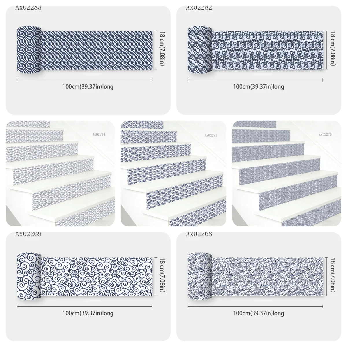 

6/13 pcs Minimalist Stair Riser Stickers 100x18cm Waterproof Vinyl Decals Vintage Oriental Carpet Pattern Staircase Decor