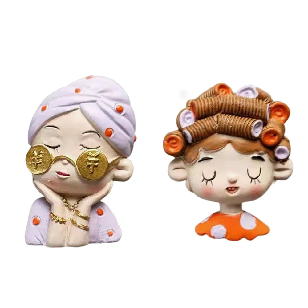 Cartoon Cute Curly Hair Mask Resin Refrigerator Sticker New 3D Post-It Note Message Board Home Kitchen Decoration Gift