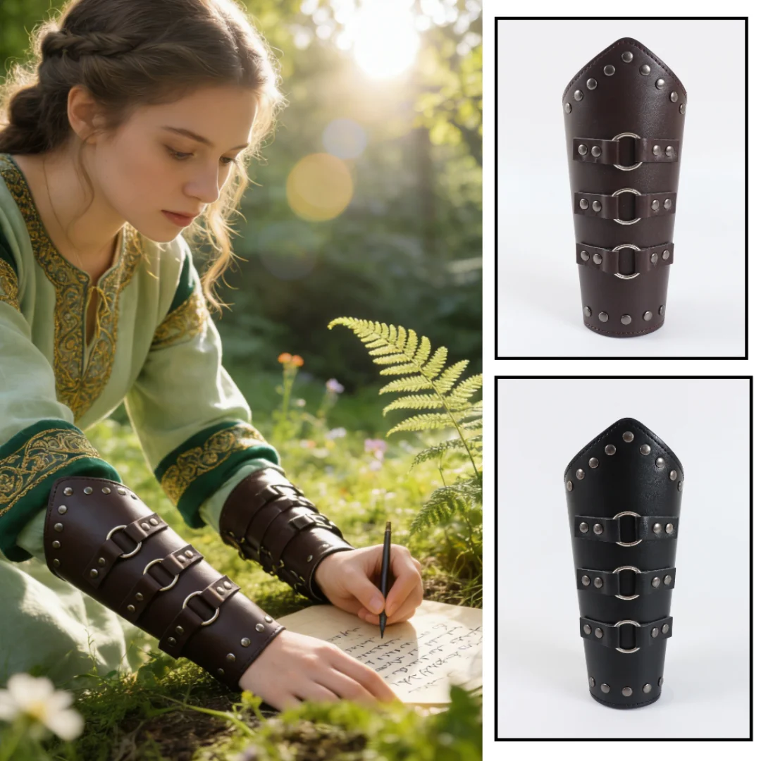 1pc Men Medieval Cosplay PU Leather Armor Arm Warmers Lace-Up Viking Pirate Knight Gauntlet Wristband Bracer Steam Punk