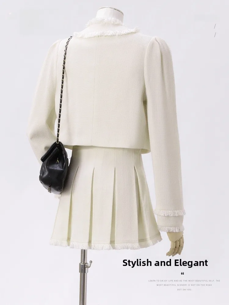 Fashionable Small Fragrance Style Women's Winter Luxury Set Elegant Miss Rich Light Luxury Two-Piece Suit Short Sleeve Long S...