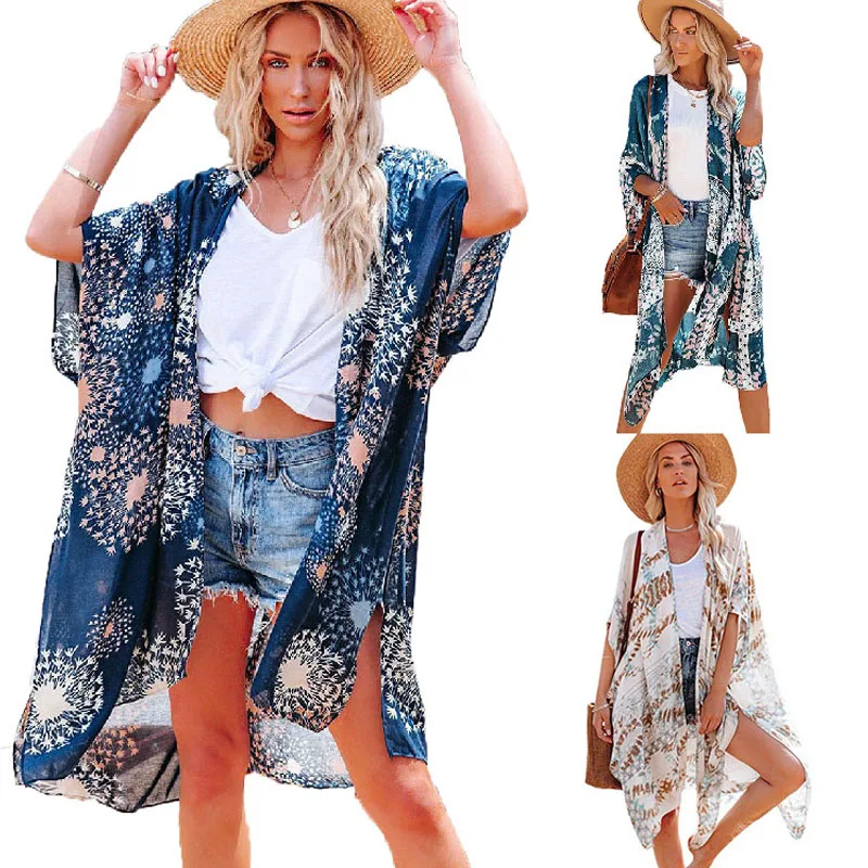 

Summer New Printed Hoodie Women's European and American Casual Medium to Long Loose Chiffon Sunscreen Clothes