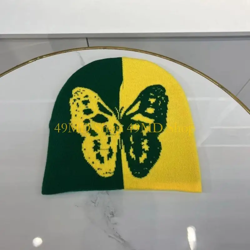 49MD Elastic Windproof Beanie Hat Knit Butterfly Pattern Hat for Adult Teenagers