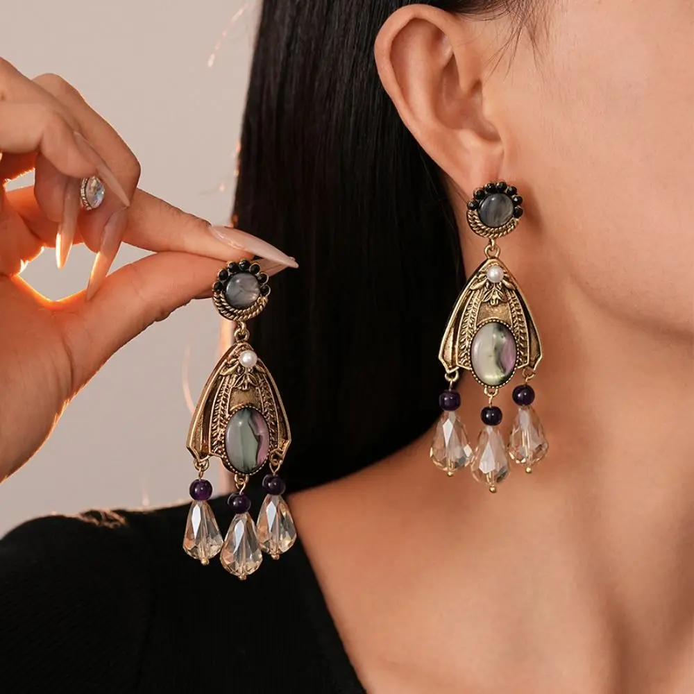 

Inlaid Rhinestones French Waterdrop Earrings Imitation Pearl Exquisite Vintage Tassel Earrings Exaggerate Fashion