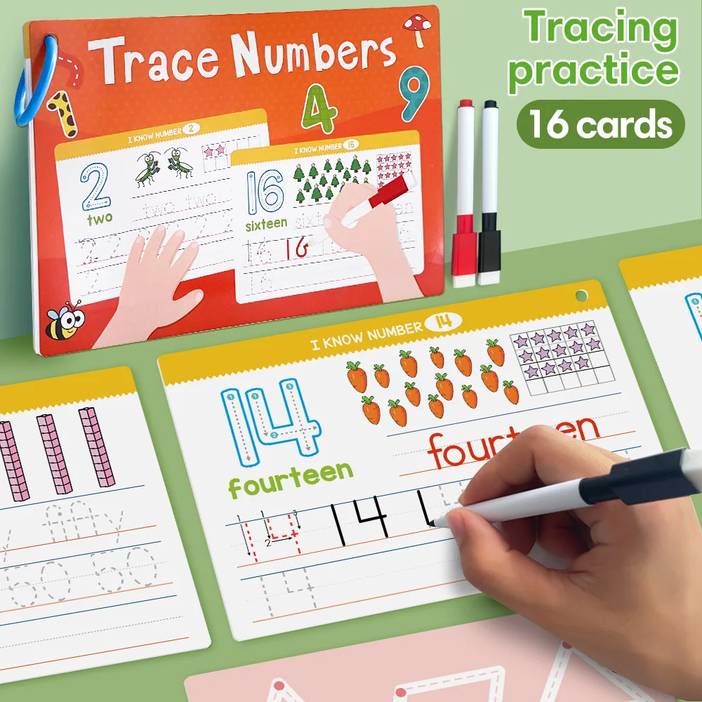 A5 빅 사이즈 영어 추적 ABC 문자 카드, 어린이 쓰기 연습, 숫자 추적, 1-100 연습, 어린이 학습 장난감