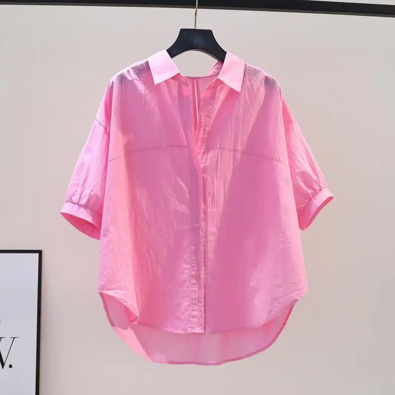 100% Cotton Korean Edition Lazy Style Casual Short Sleeved Shirt for Women\'s Summer New Loose Comfortable Slimming Trendy Top