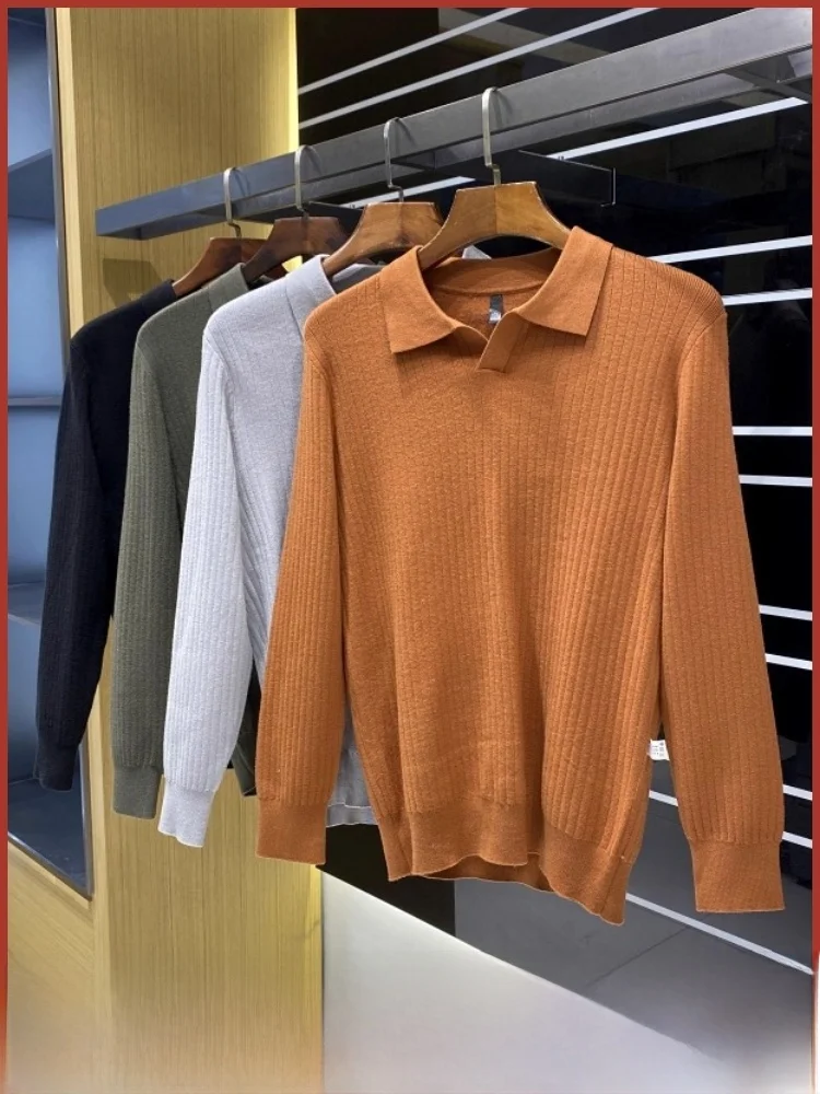 

Simple Design Knitted Sweater for Men Pure Color V-Ne Autumn Winter Faionable Soft Nylon Casual Loose Fit Long Sve