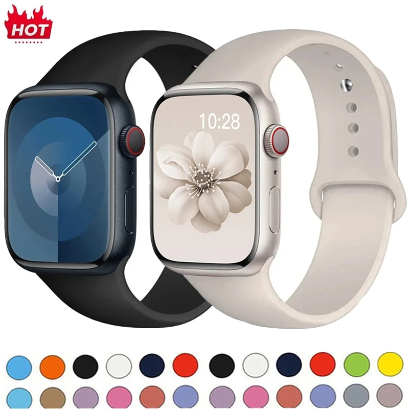 

Силиконовый ремешок для Apple Watch, 46 мм, 44 мм, 45 мм, 40 мм, 41 мм, 42-38 мм, 49 мм, спортивный браслет, iwatch series 11, 10, 9, 8, 7, 6, 5, SE, Ultra3