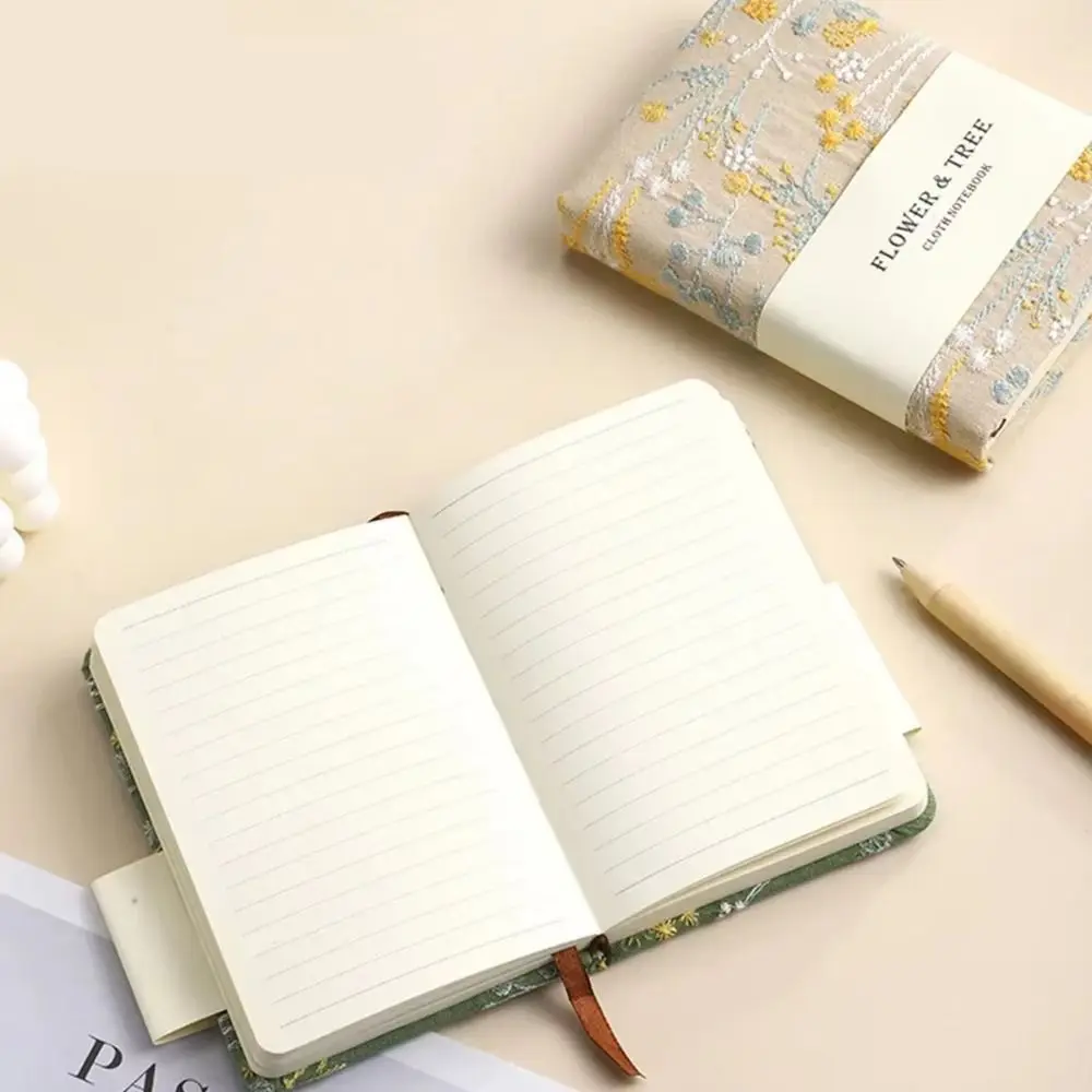 256 Pages Embroidered Pocket Notebook Ultra-Thick Fabric Cover A6 Portable Handbook Cotton Cloth Binding Multi-Purpose