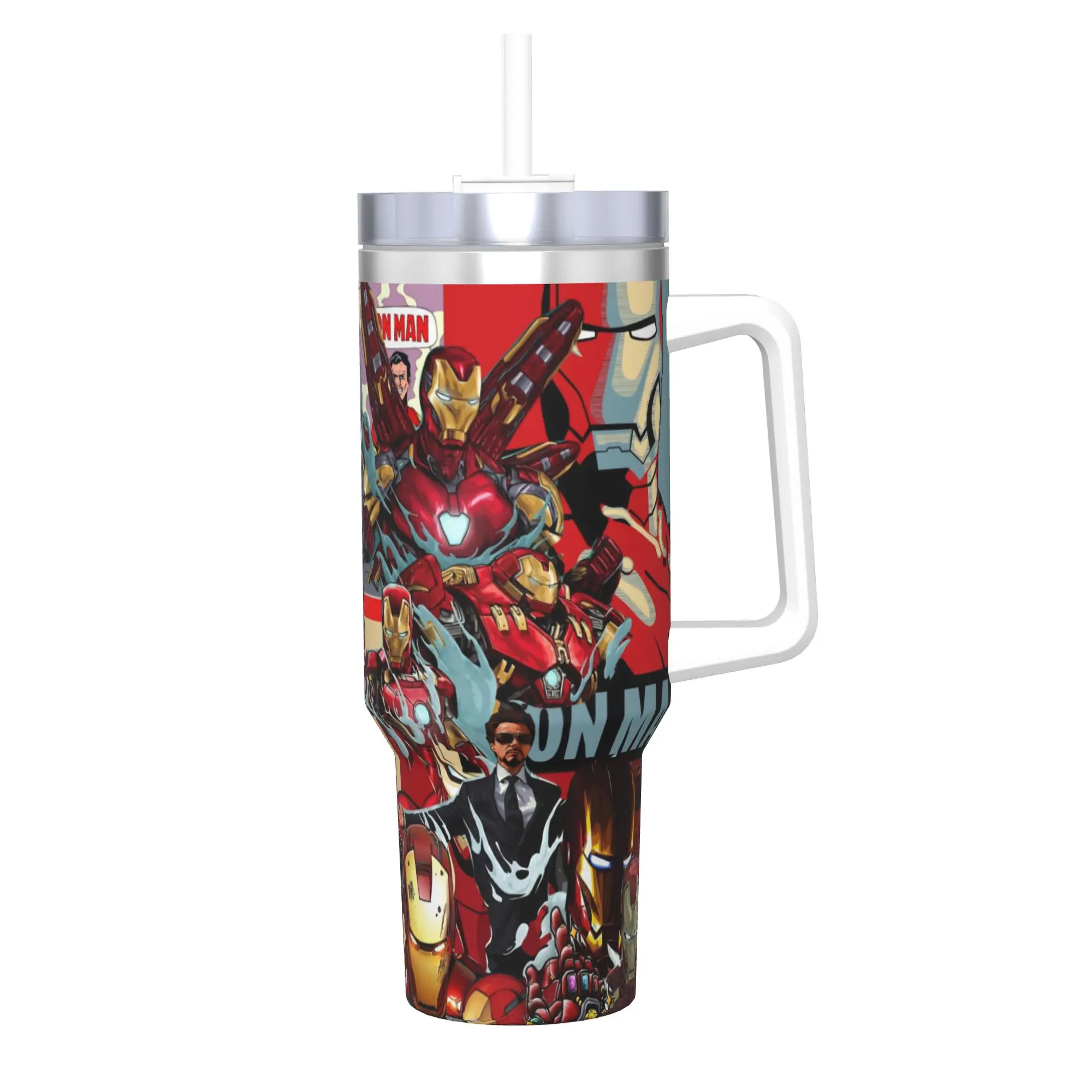 

Iron Man Tony Stark Superhero 40oz Vacuum Insulated Tumbler Armor Comic Mugs with Straw Lid Print Large Cup Water Bottle School