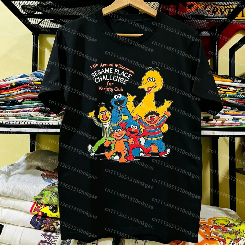 2026 Trendy Cartoon Graphic T-shirt Women Soft Short Sleeve Casual Kids Tees Big Bird Cookie Monster Daily Wear Basic Men's Tops