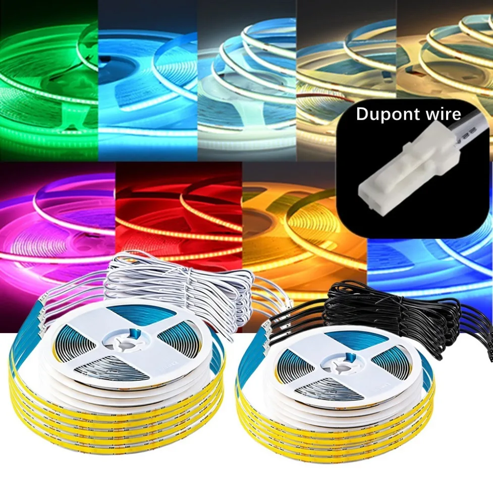 DC12V COB LED Strip 320LEDs/M With White/Black DuPont Wire Connector For Kitchen Cabinet Layered Under Wine Cabinet Show Light