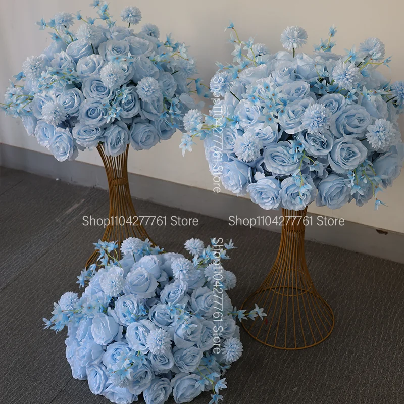 Hochzeitsdekoration: Blumen-Centerpiece, hellblaue künstliche Rosenblumenkugel, Kranz, luxuriös für Zeremonie, Empfang, Tischdekoration, Event-Hintergrund – Detail 6
