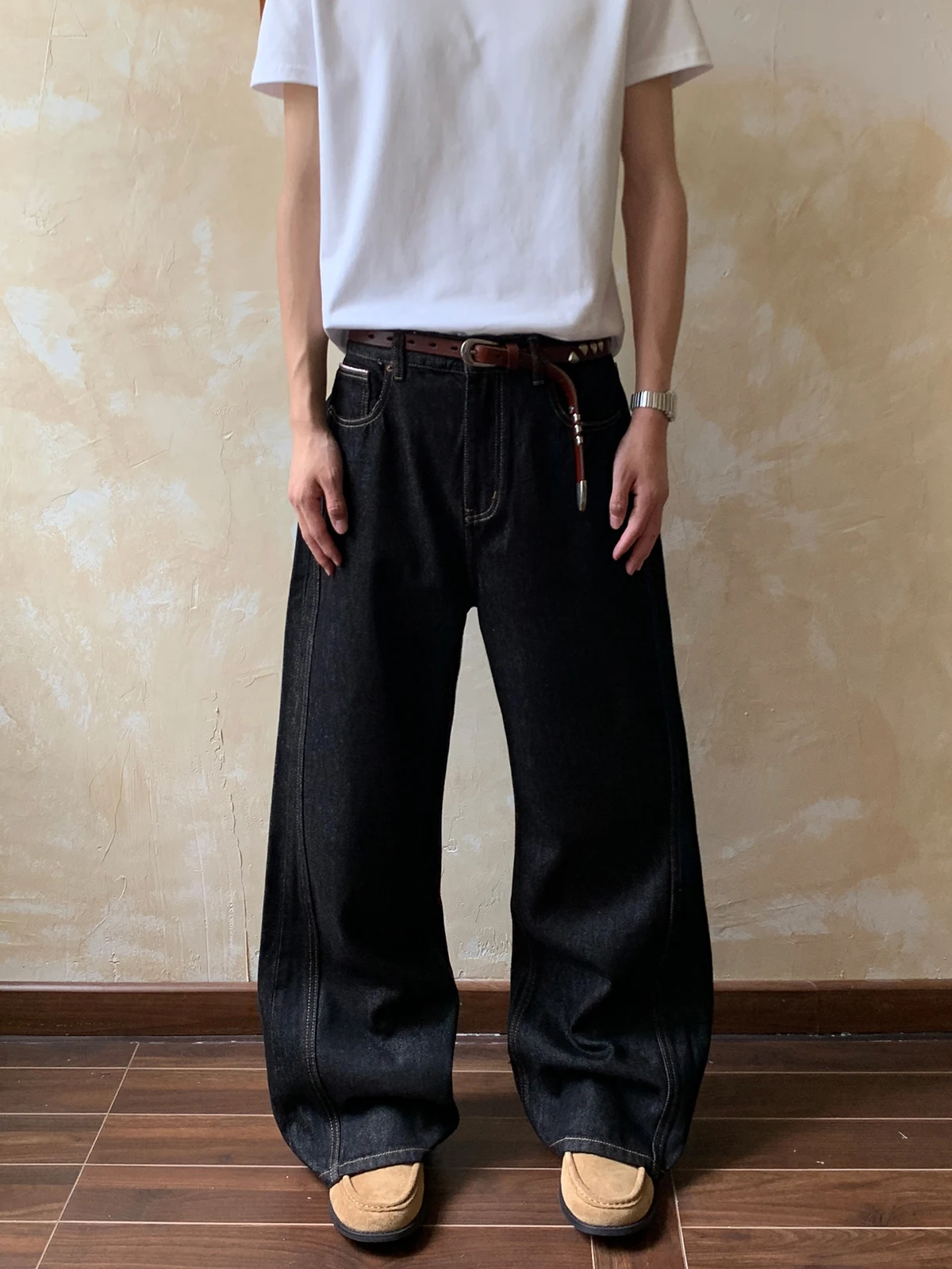 

Мужские джинсы Oalin American Retro Red Original Color CleanFit High Street Loose Versatile 3D Sensation Pants Youth Trend