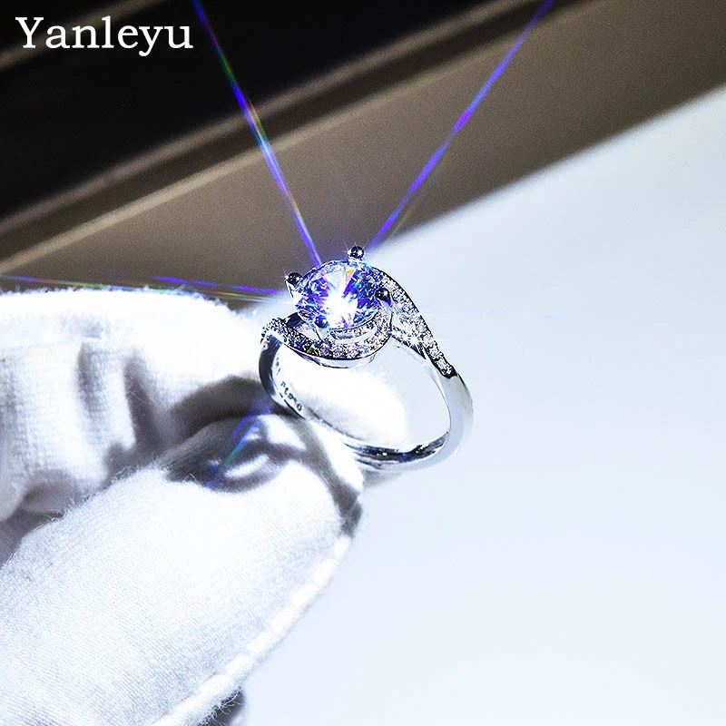 

Yanleyu Elegant Arm Twisting Rings For Women Sparkling 2ct Round Cubic Zirconia Wedding Ring Bridal Engagement Jewelry Gift