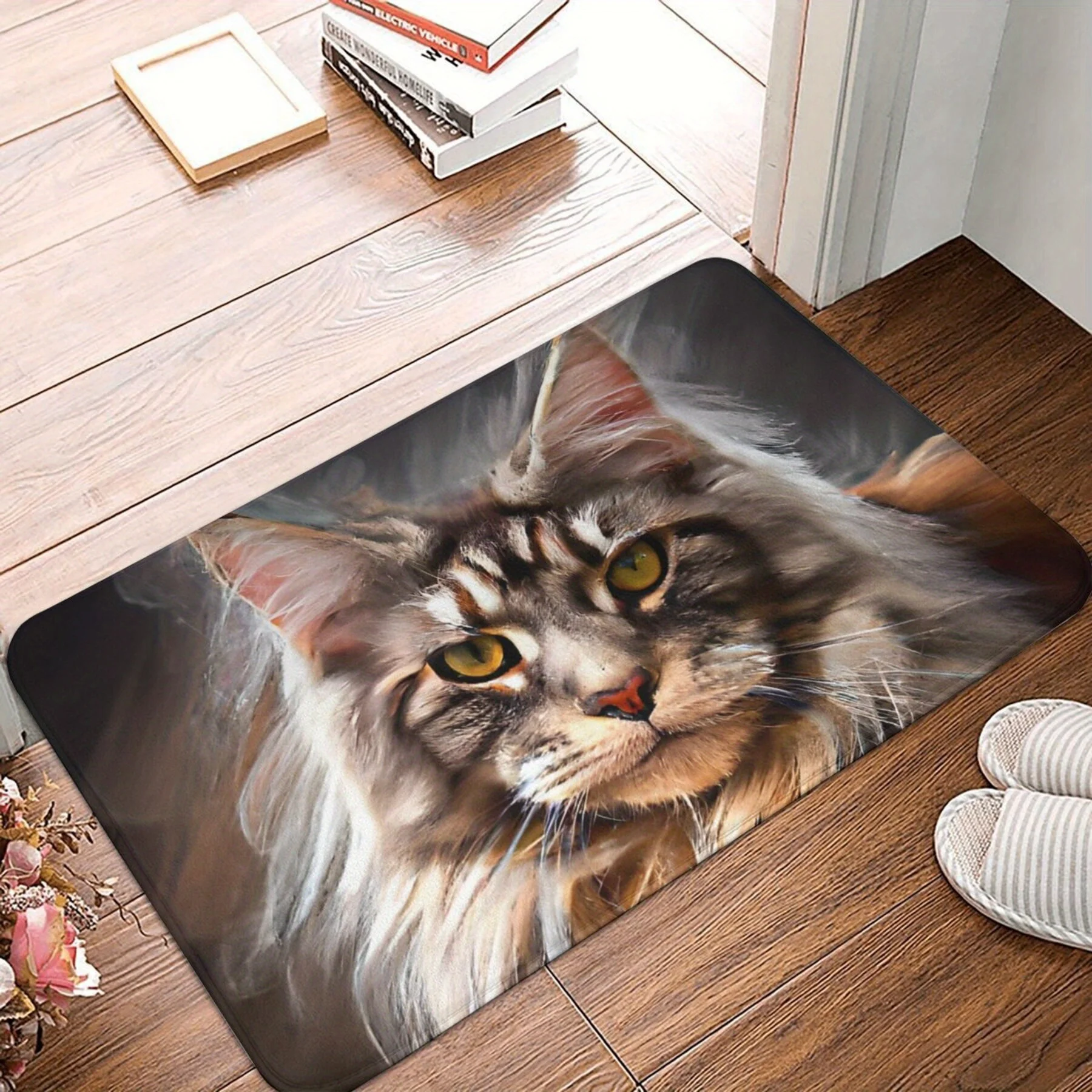VIKAMA Maine Coon Cat Rug - Thickened Anti-Slip Base Nordic Style Living Room & Bedroom Pet-Friendly Mat Decorative Rug
