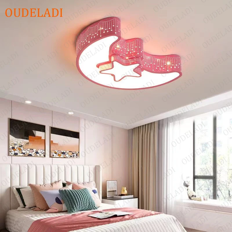 OUDELADI الإبداعية نجمة نصف القمر led ضوء السقف 24 واط 85-265 فولت الاطفال غرفة الطفل أضواء مصابيح السقف غرفة نوم أضواء الديكور