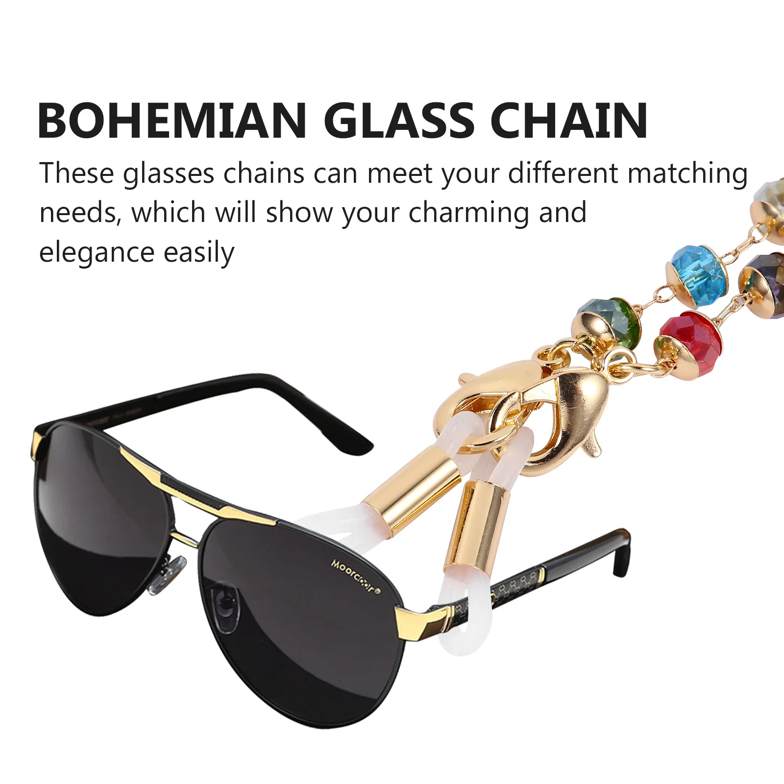 

Crystal Beaded Glasses Lanyard Colorful Bohemian Dainty Glass Chain for Women Sunglasses Reading Glasses Holder Rust-Resistant