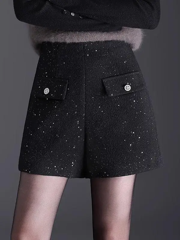 

Весенние новые женские твидовые брюки с высокой талией, широкими штанинами и А-образным силуэтом, в корейском стиле, для повседневной носки, визуально стройнящие, под ботинки.