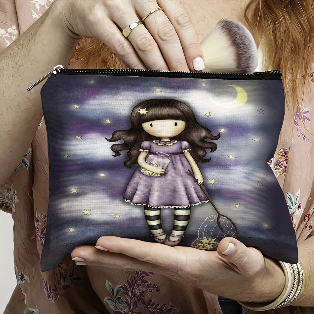 

Beautiful Cartoon Little Girl Makeup Bag Double Print Bridesmaid Wedding Makeup Handbag Women Travel Organizer Children Wallet