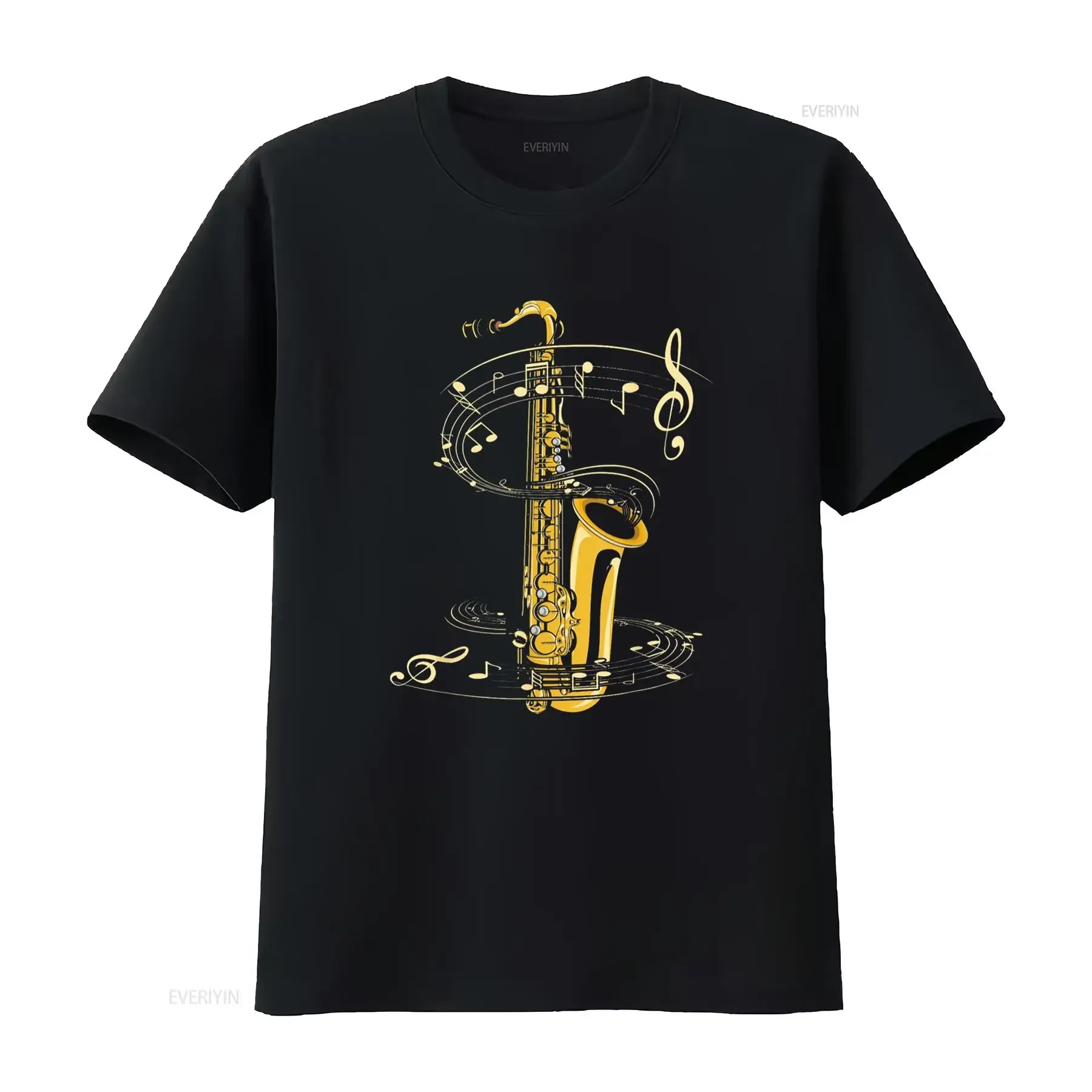 Music Notes Treble Clef Saxophonist Jazz Musician Saxophone T Shirt Black Small vintage Washed designer clothes fashion