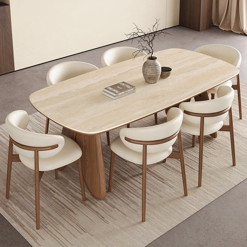 

！@French Retro Solid Wood Dining Table, Rock Slab, Family Home Use, Small Apartment, American Vintage Style Table