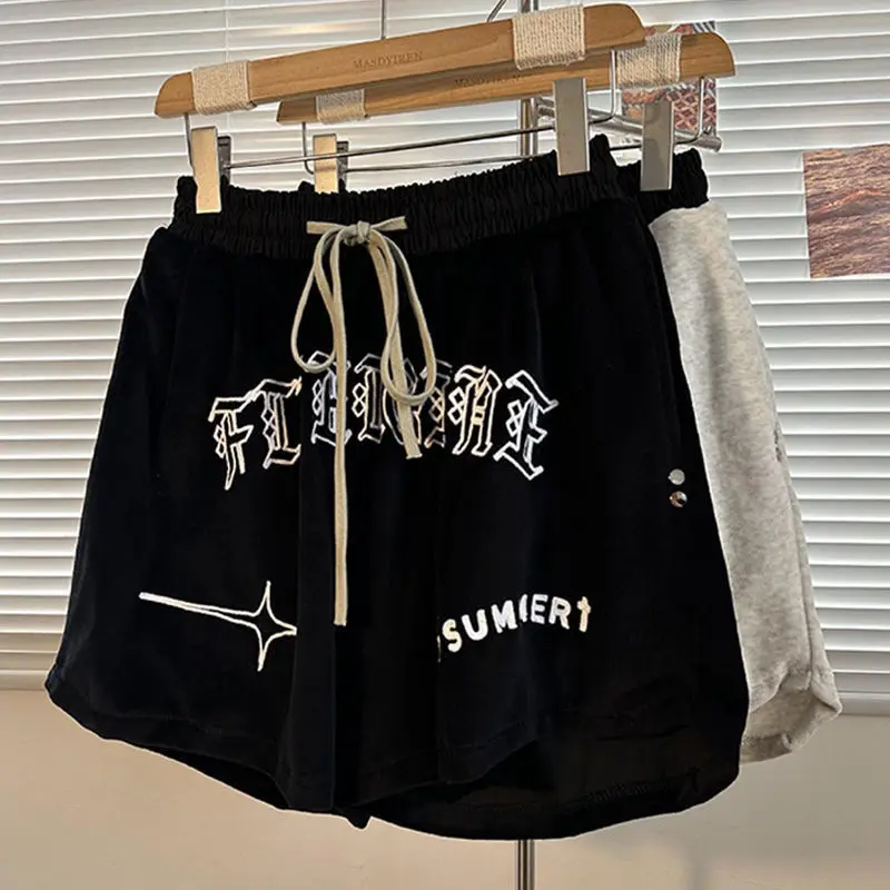 High Quality Fabric Shorts Men Women Vintage Ice Silk Shorts Letters Simple 2023 New Leisure Drawstring